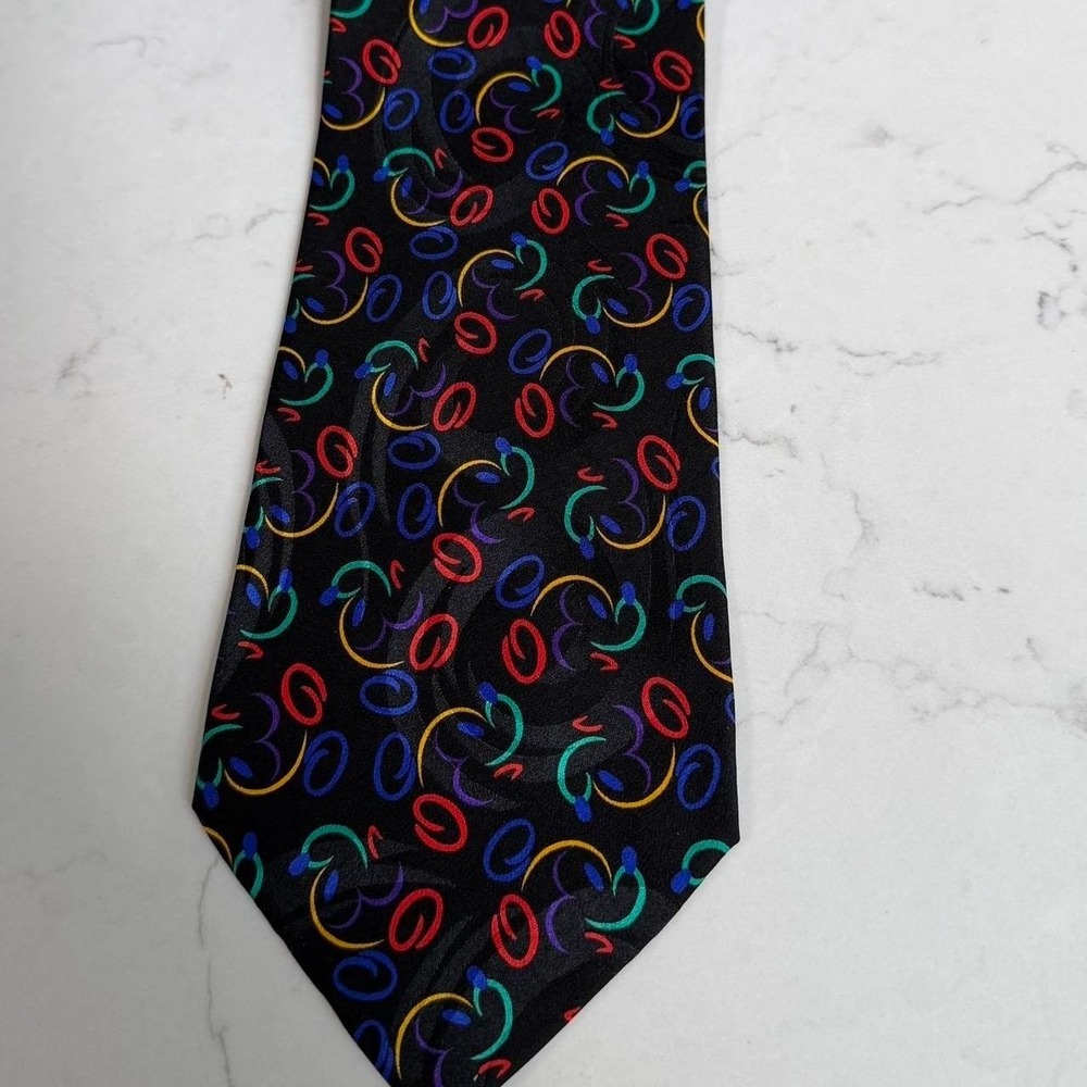 Vintage Walt Disney World Hidden Mickey Silk Necktie Black Colorful